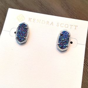 NEW Kendra Scott Oval Stud Earrings in Rhodium Multi Drusy